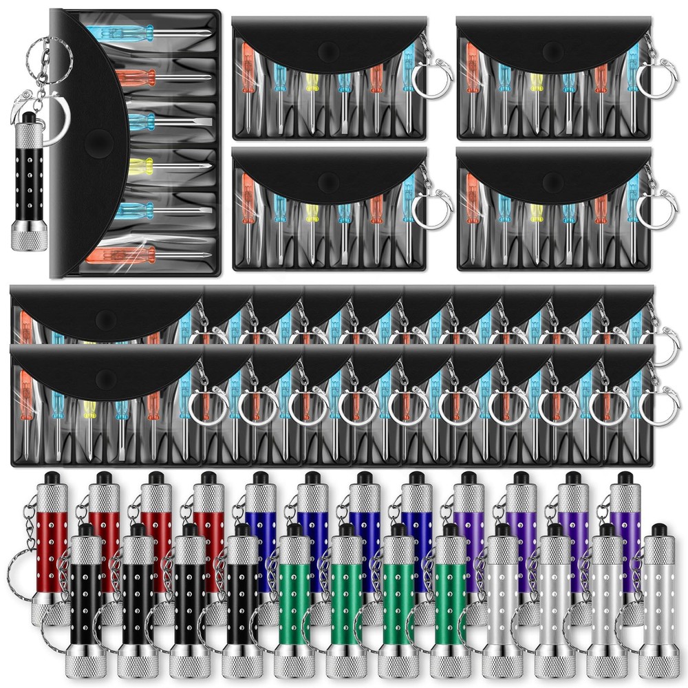 Compact Mini Screwdriver Keychain Set with LED Lights and Tools  