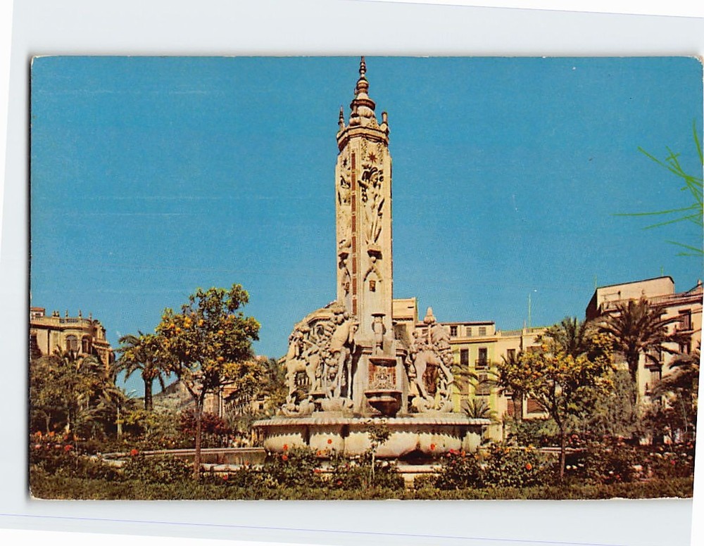 Postcard Fountain of the Luceros Square Alicante Spain