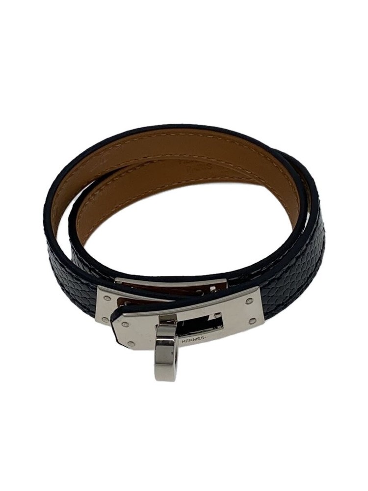 Hermes Kelly Double Tour Bracelet Black Lizard Leather B Engraved T2 Women 1227