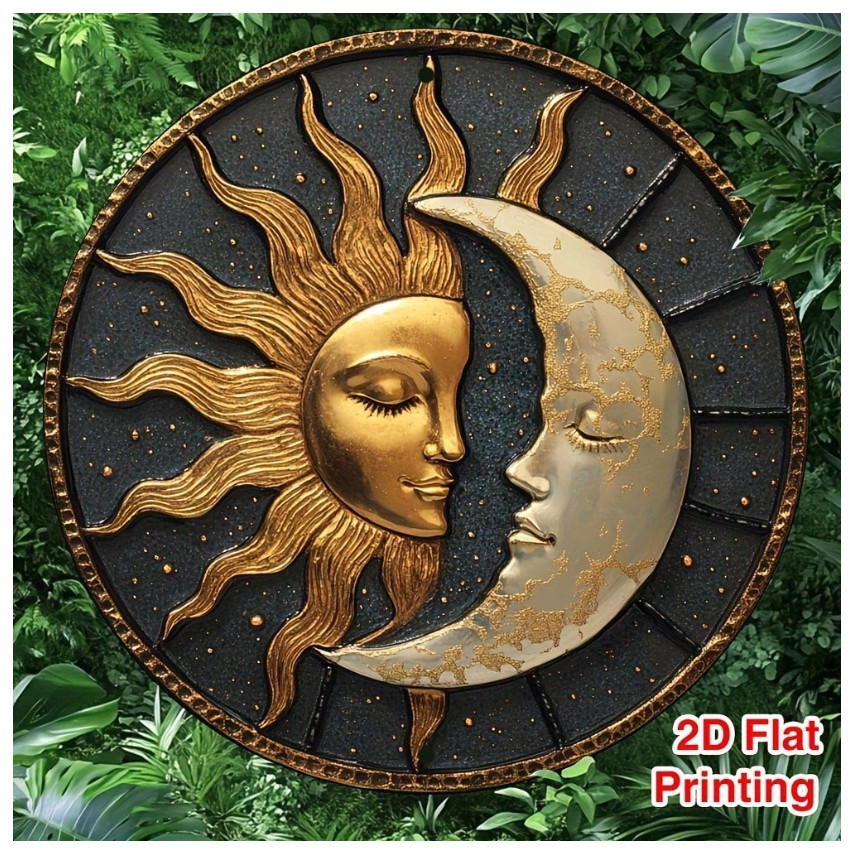 Vintage Sun And Moon Theme Wreath Sign, Metal Wall Decor For Home Living Room Ki