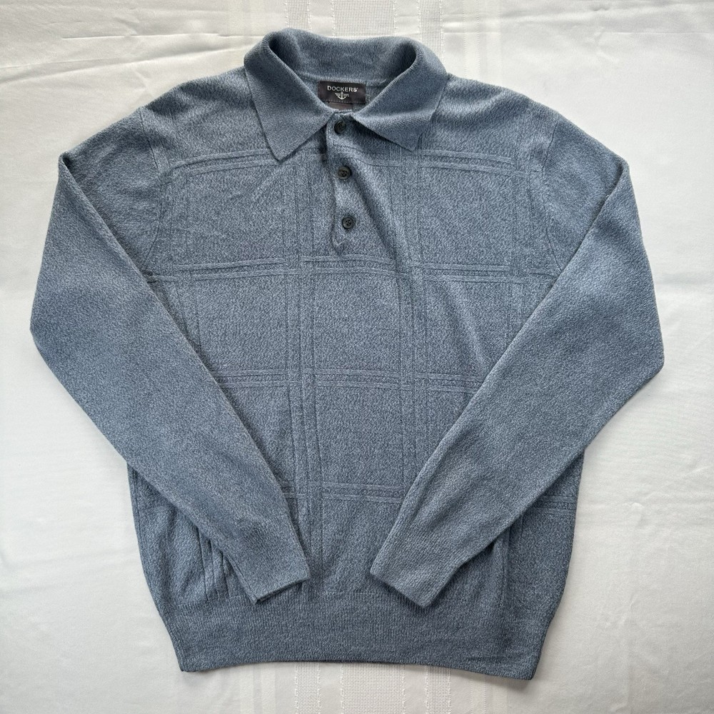 Dockers Men’s Small Gray Knit Sweater Long Sleeve Polo Collar Pullover
