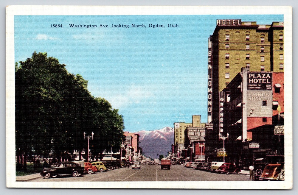 Ogden Utah~Street View Down Washington Ave Looking North~Vintage Linen Postcard