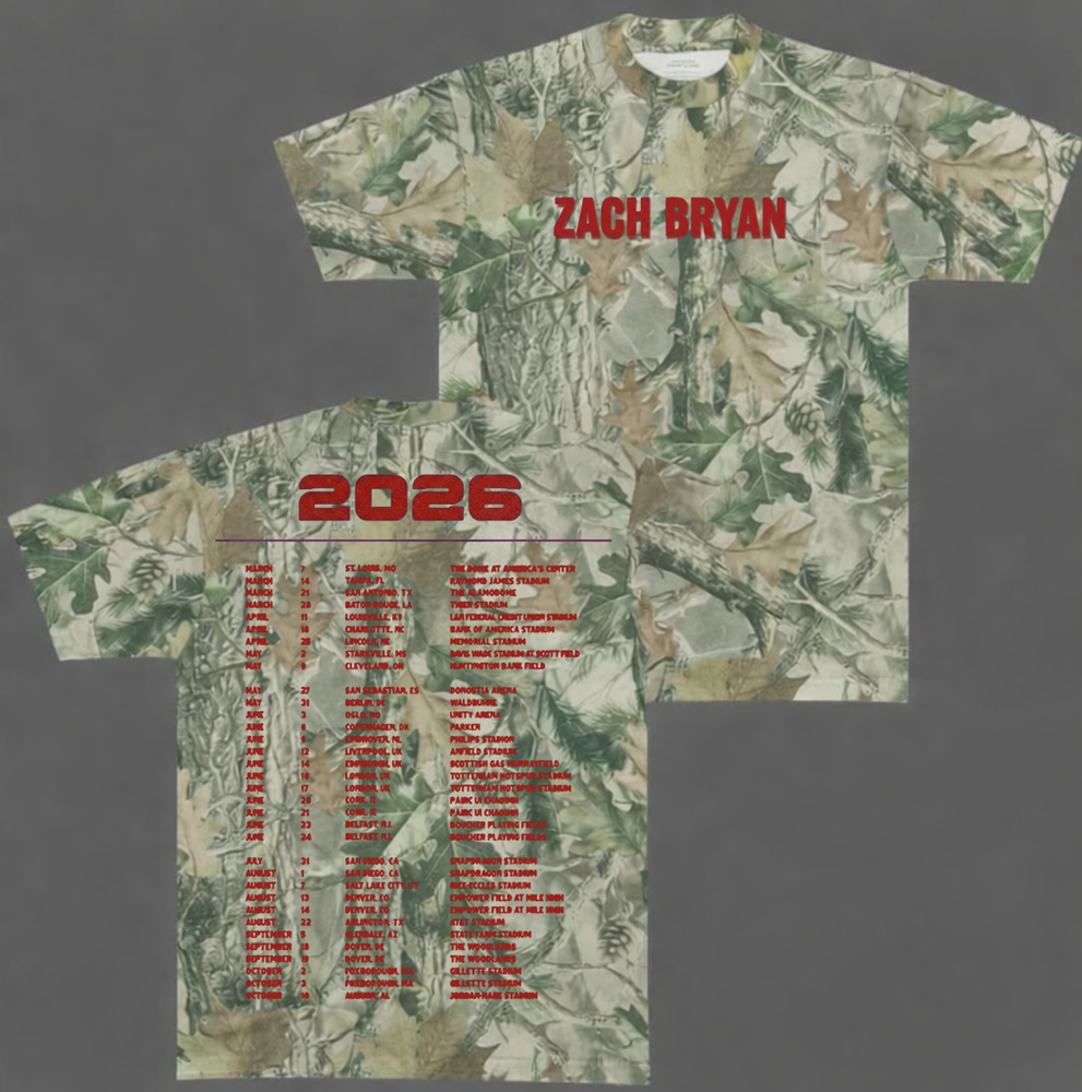 Zach Bryan Tour 2026 With Heaven On Top Merch Camo - All Over Shirt, S to 5XL