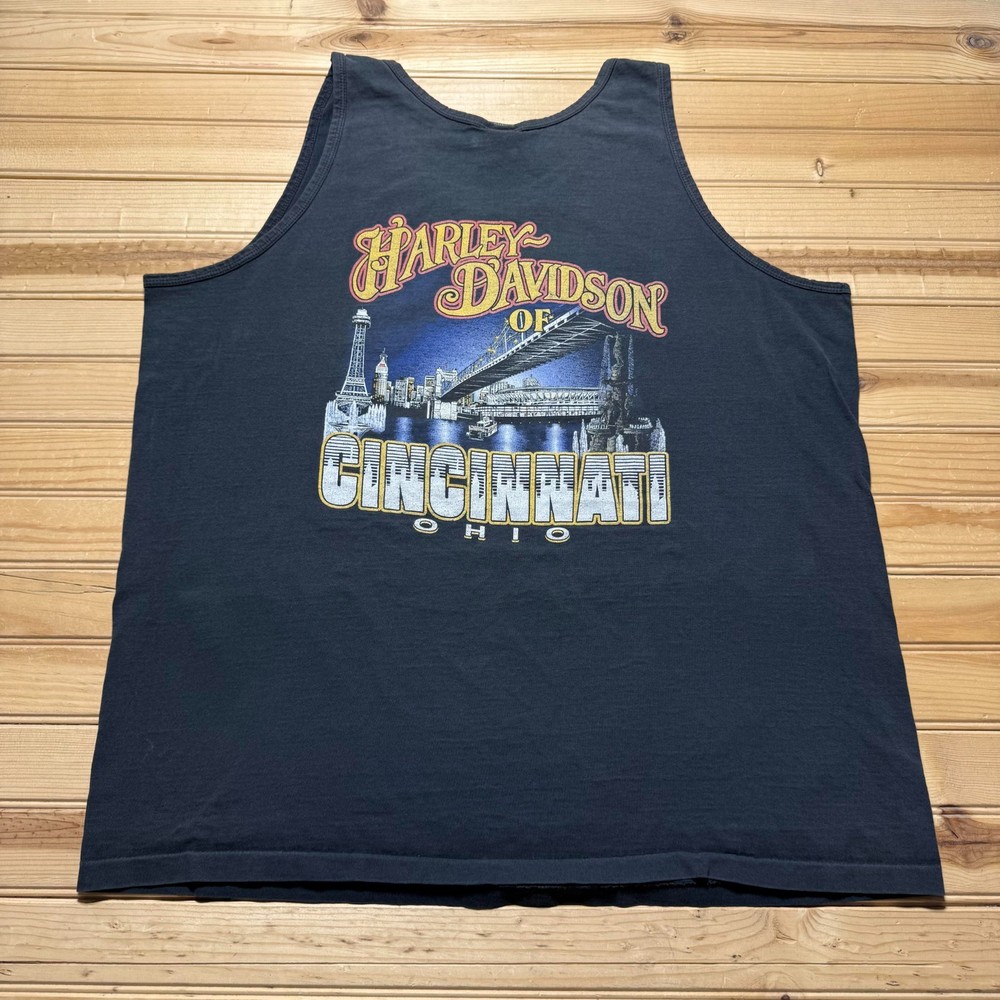 Vintage Y2K Harley-Davidson Cincinnati Ohio Flames Graphic Biker Tank Top USA 2X