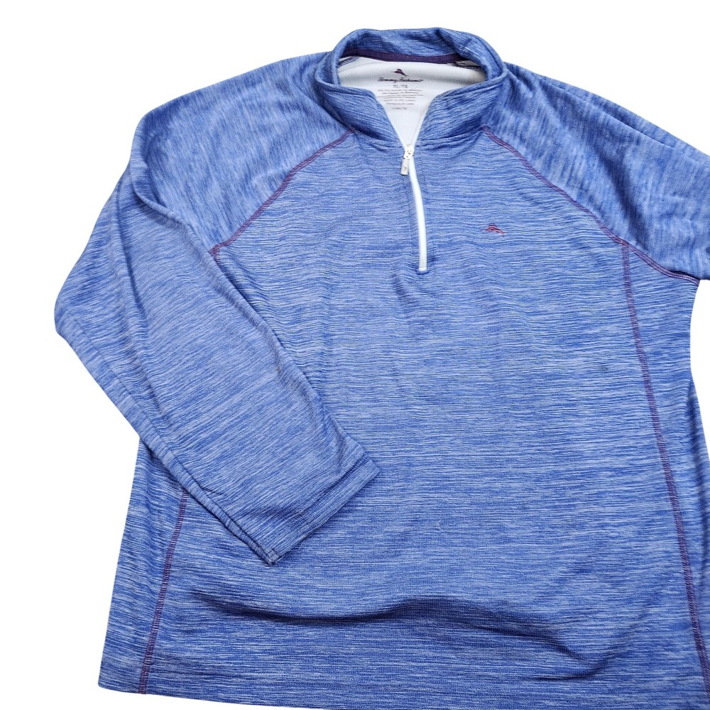 Tommy Bahama Pullover Mens XL Blue 1/4 Zip Long Sleeve Stretch Shirt Performance