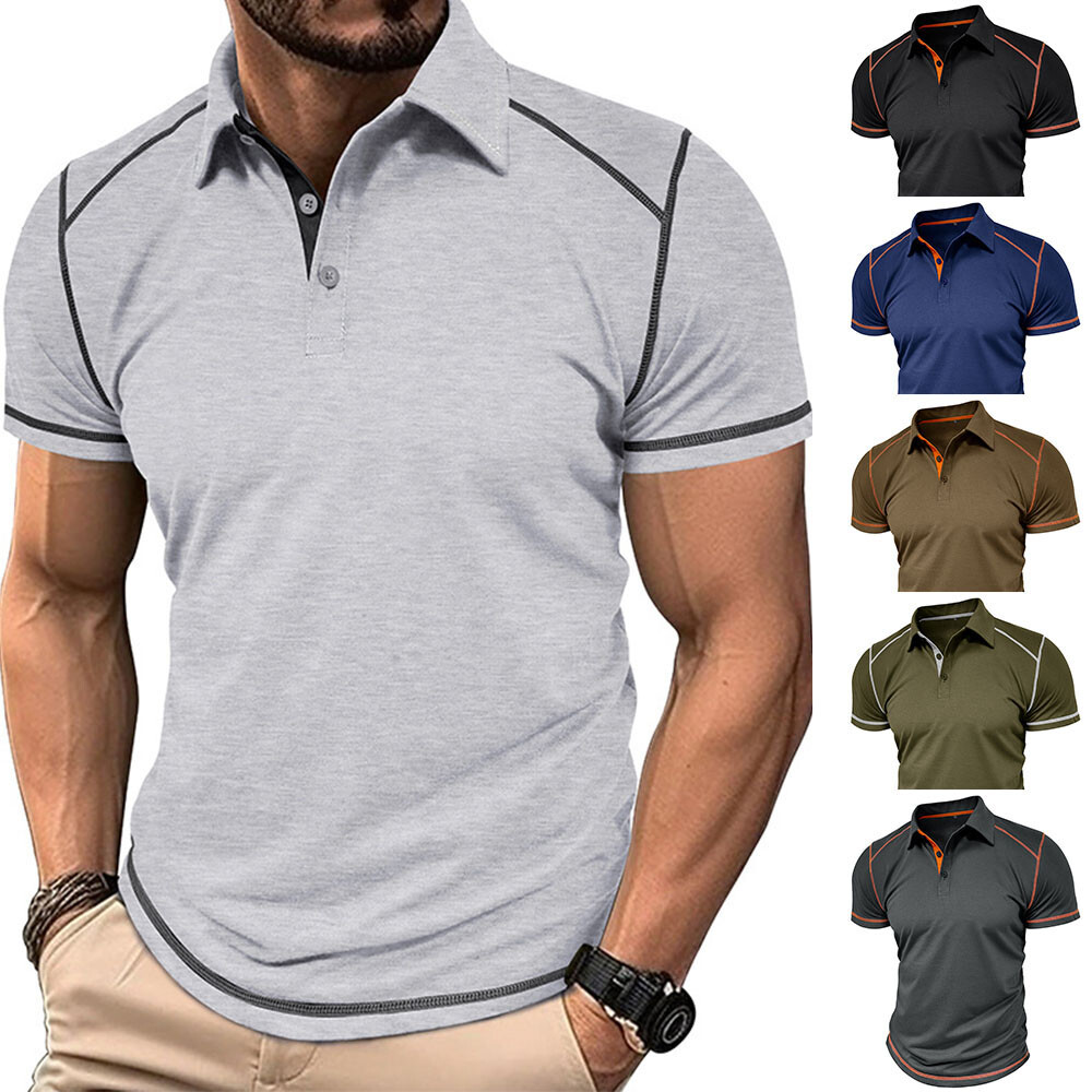 Men Short Sleeve T-Shirt Business Golf Pullover Slim Fit Muscle Tops Work Te