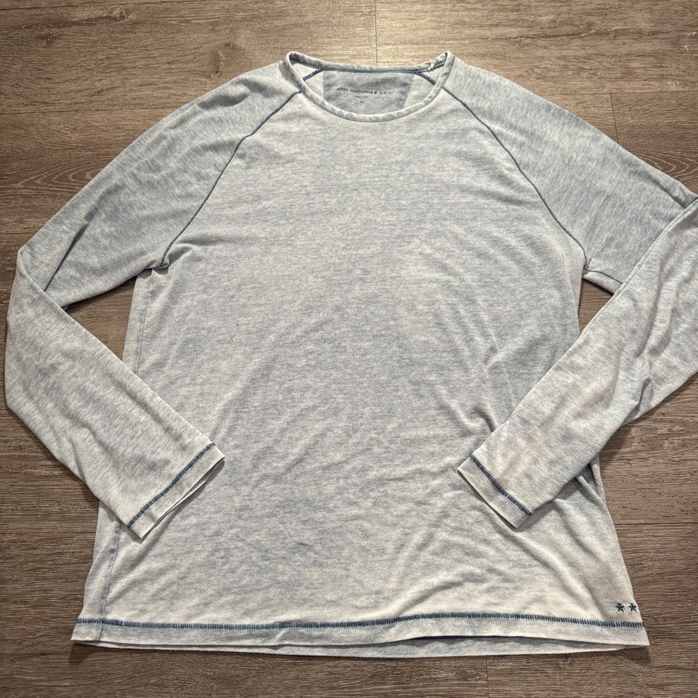 John Varvatos Shirt Mens XL Blue Burnout Star USA Long Sleeve Crew Designer Thin