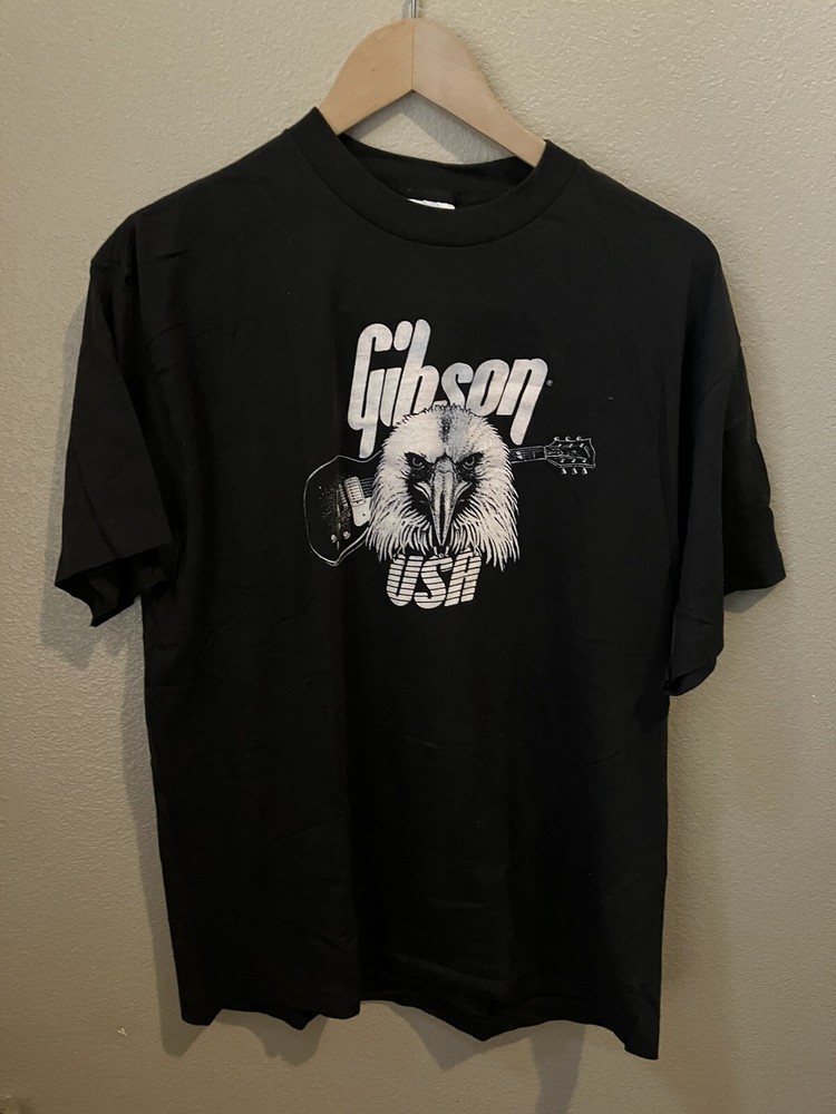 Vintage 80s Gibson Guitars USA T Shirt Audio Tech Sound Gear Promo Size XL