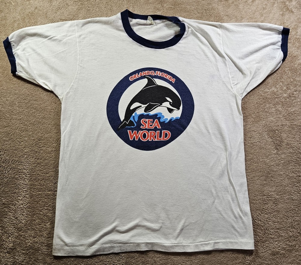 Vintage 1976 Sea World Ringer Tee True 70s Graphic Shirt Size L/XL Rare