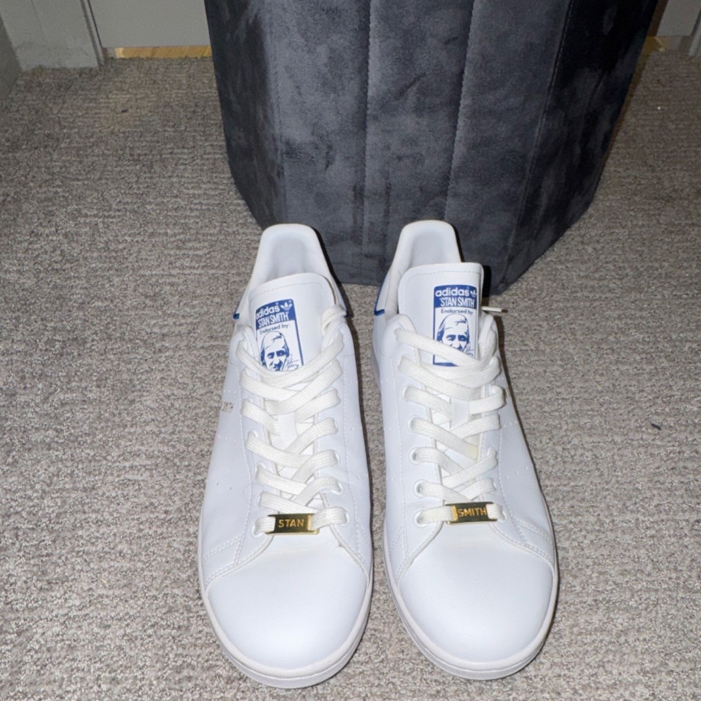 adidas Stan Smith White Blue Men's Sneakers Leather Lace Up US 11.5 EU 46