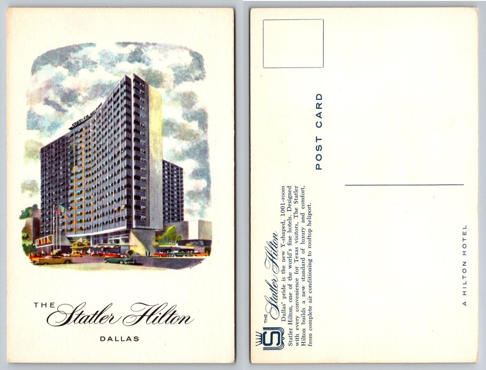 Vintage Statler Hilton Dallas TX Postcard Mid-Century Modern Architecture