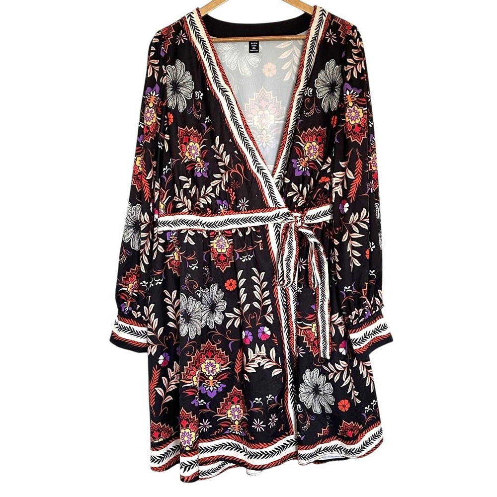 SHEIN Curve Wrap Dress Women's 4XL Floral Boho Long Sleeve