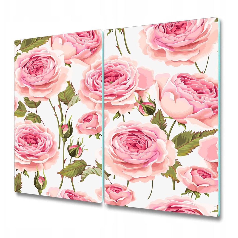 Glass Kitchen Chopping Board Worktop Saver English roses green and pink 2x30x52