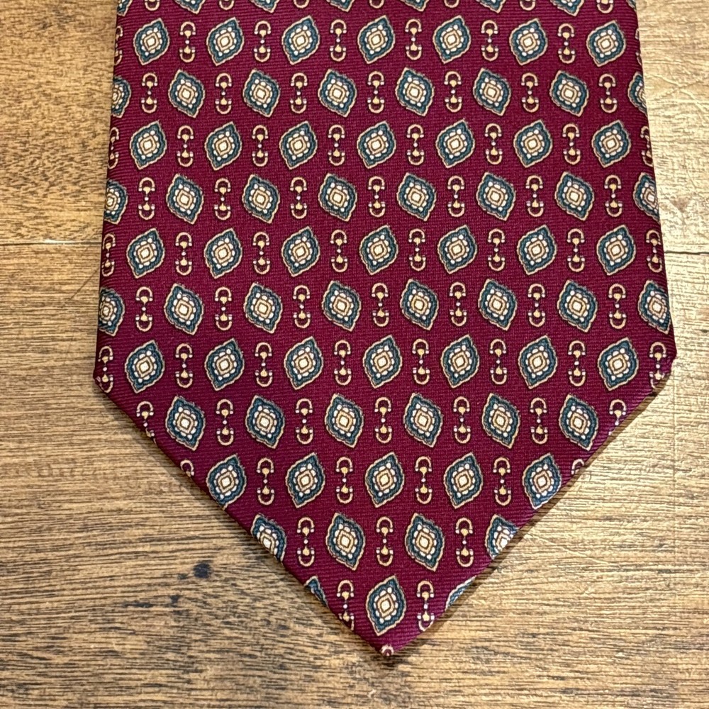 Brooks Brothers Makers Horse bit Tie Burgundy Maroon Gold USA Equestrian Bridle