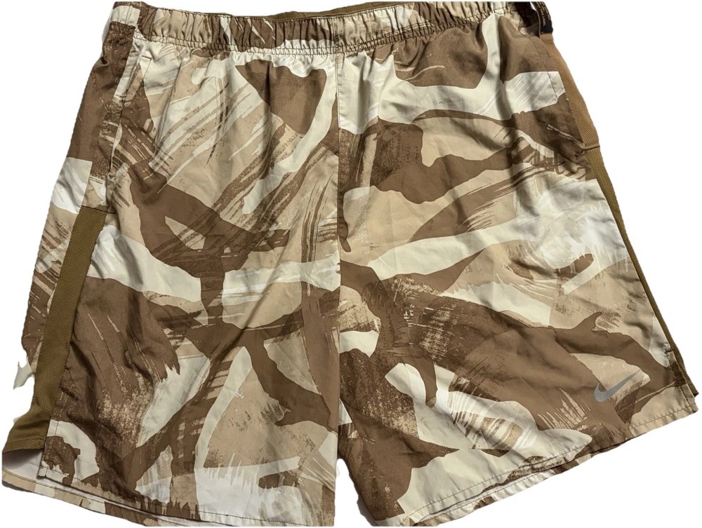 Nike Challenger Dri-fit 7 Lined Running Shorts Cascade Brushstroke Camo Brown XL