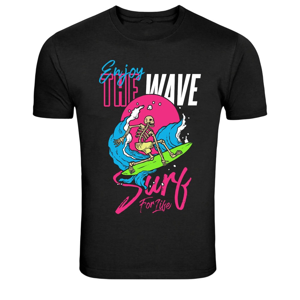 Enjoy The Wave Surf Skeleton Retro Beach Surfing T-Shirt