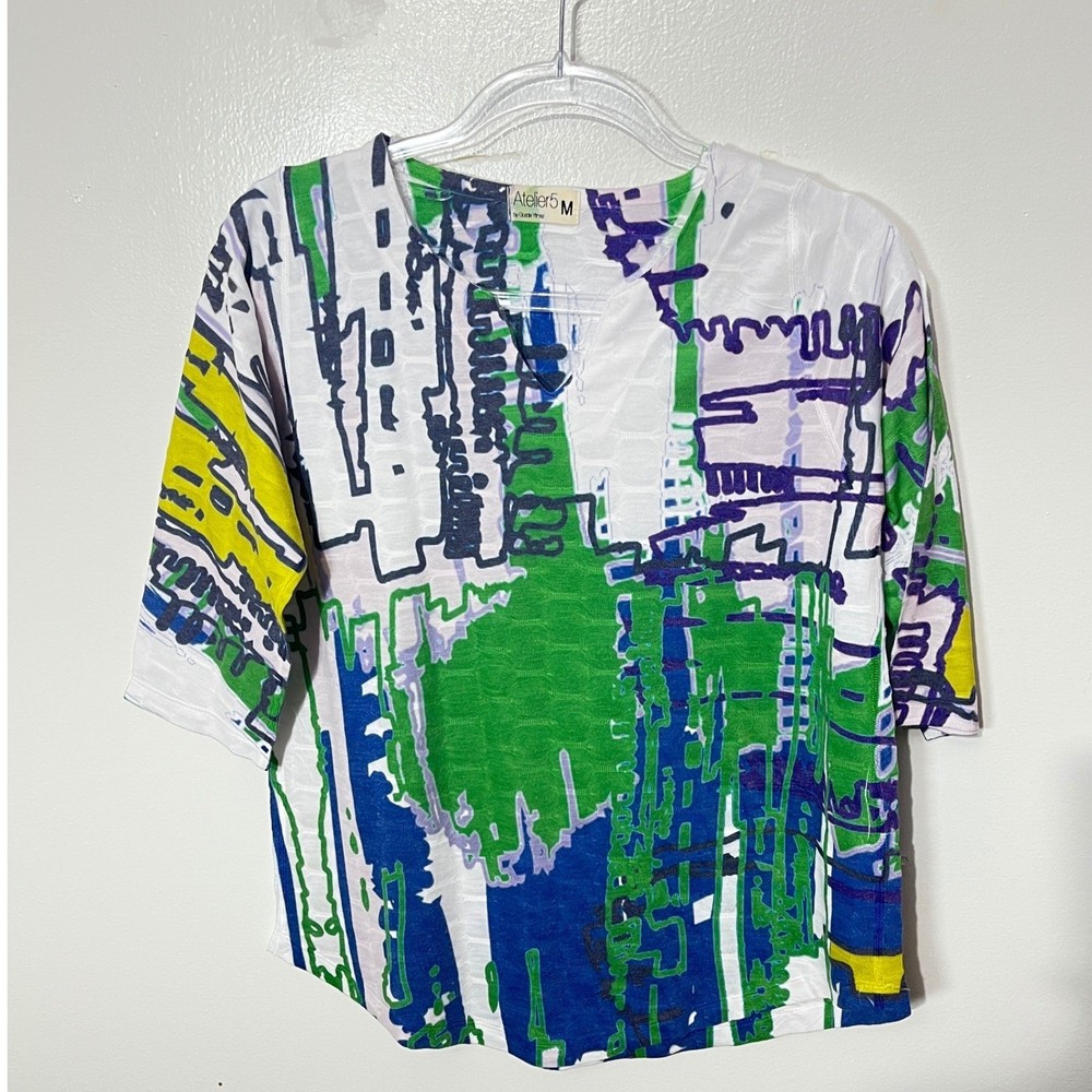 Atelier5 Top Women Medium Multicolor Abstract Graphic Art To Wear 3/4 Sleeve-image