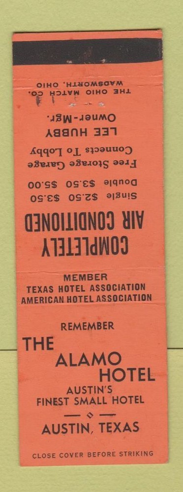 Matchbook Cover - Alamo Hotel Austin TX