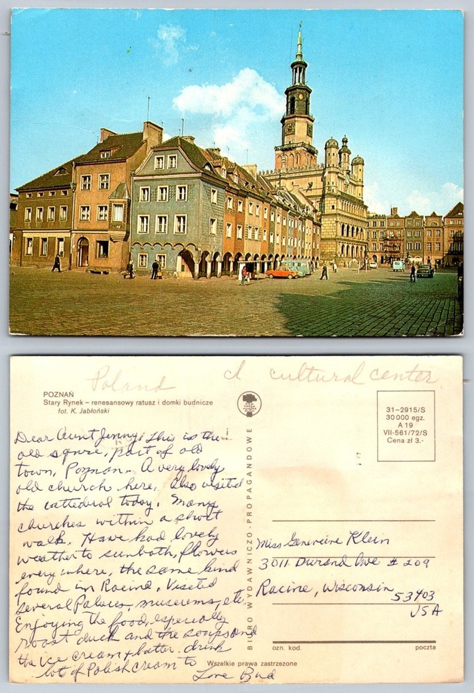 Poznań Old Market Square Poland Vintage Postcard Renaissance Town Hall 1970s
