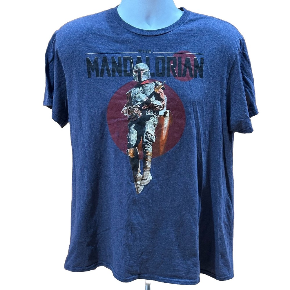 Star Wars The Mandalorian T-Shirt Large Heather Blue Mad Engine Bounty Hunter