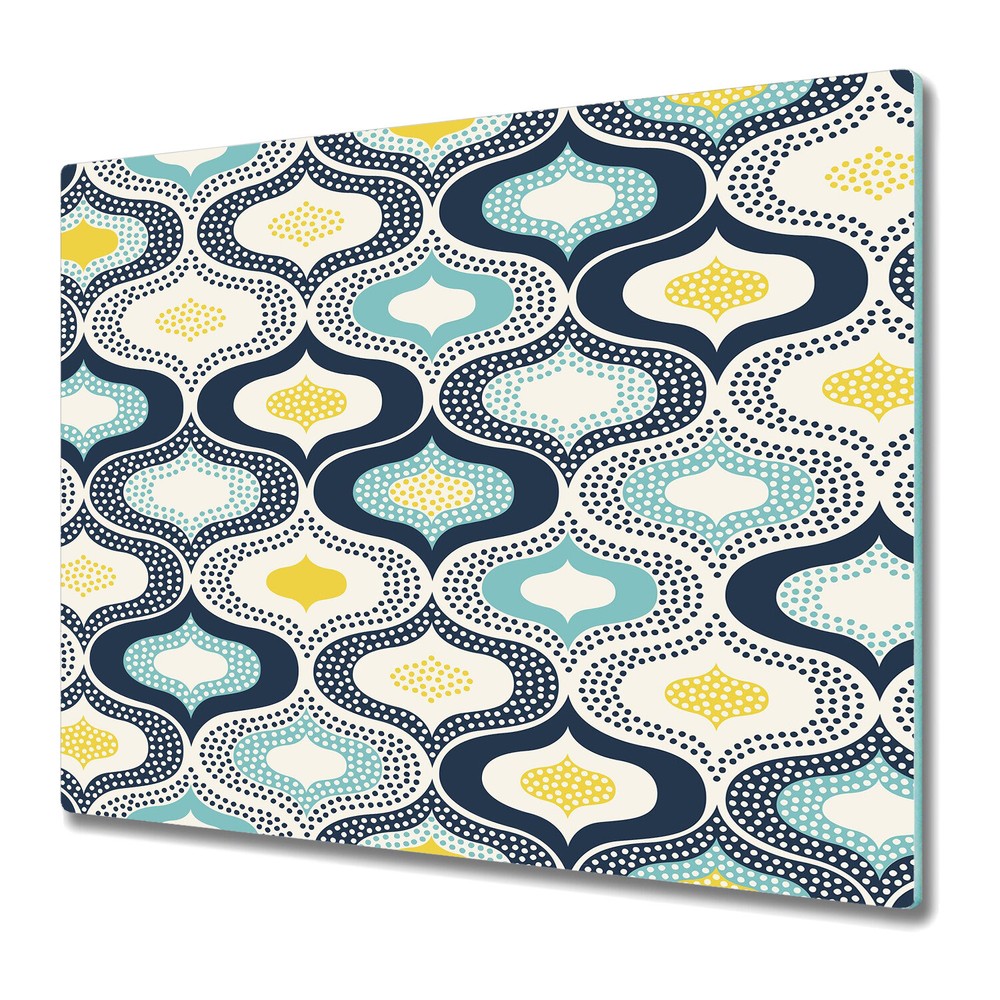 Serving Chopping Board Glass Cover Dots doodle blue and yellow 60x52