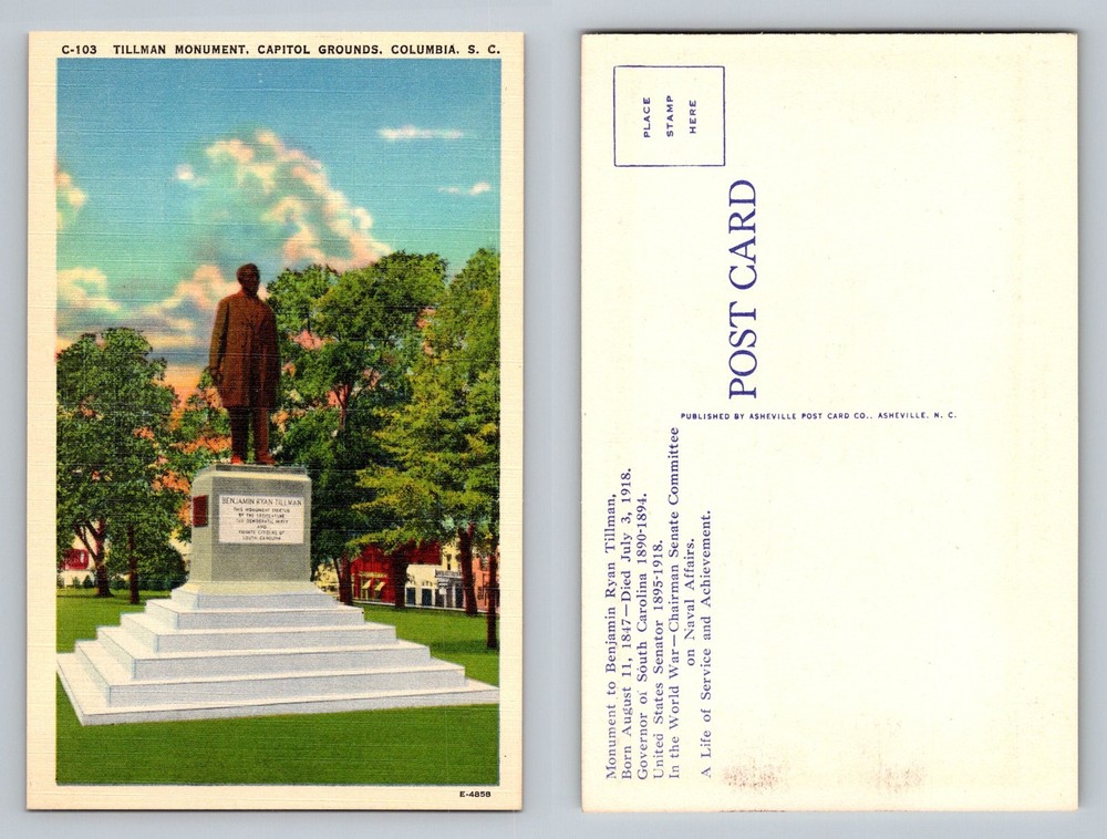 Columbia, SC-South Carolina, Tillman Monument Capitol Grounds Vintage Postcard
