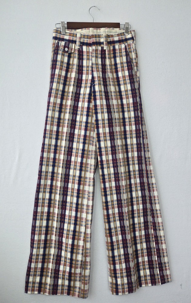 Vtg 70s Levis Panatela Plaid Flared Pants Disco Unisex Blue Red Yellow White