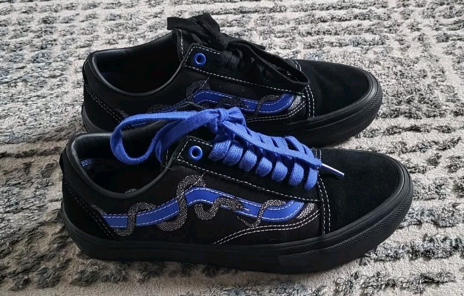 Men's 6.5 Wmn 8.5 Vans Skate Breana Geering Old Skool Skate Shoe Black / Blue