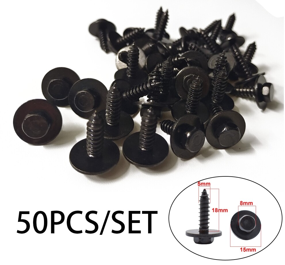 50x Metal Black 5mm Car Screw Body Fender Liner Bumper Cover Hood Retainer Clips
