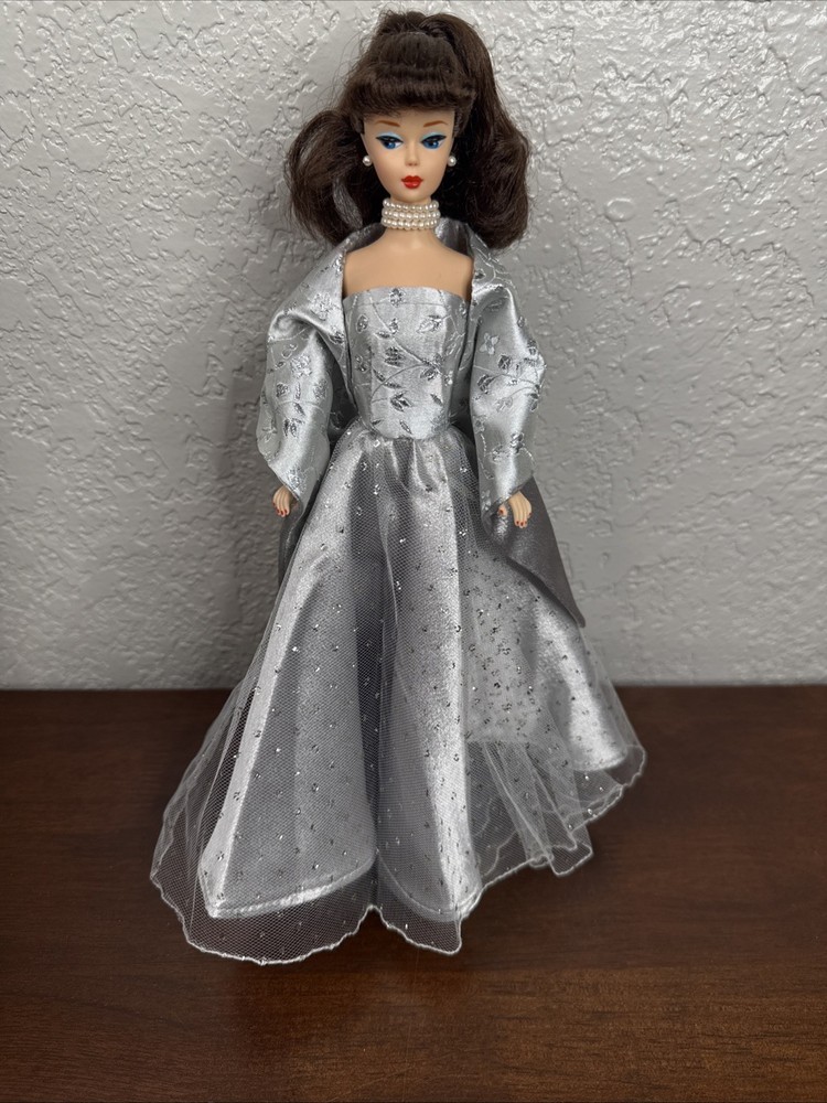 Made For Fashion Dolls And Barbie Silver Dress With Sparkle And Flower Pattern