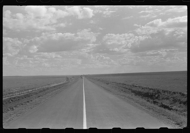 Photo:1930s Rural Highway Road Open Plains Sky Landscape