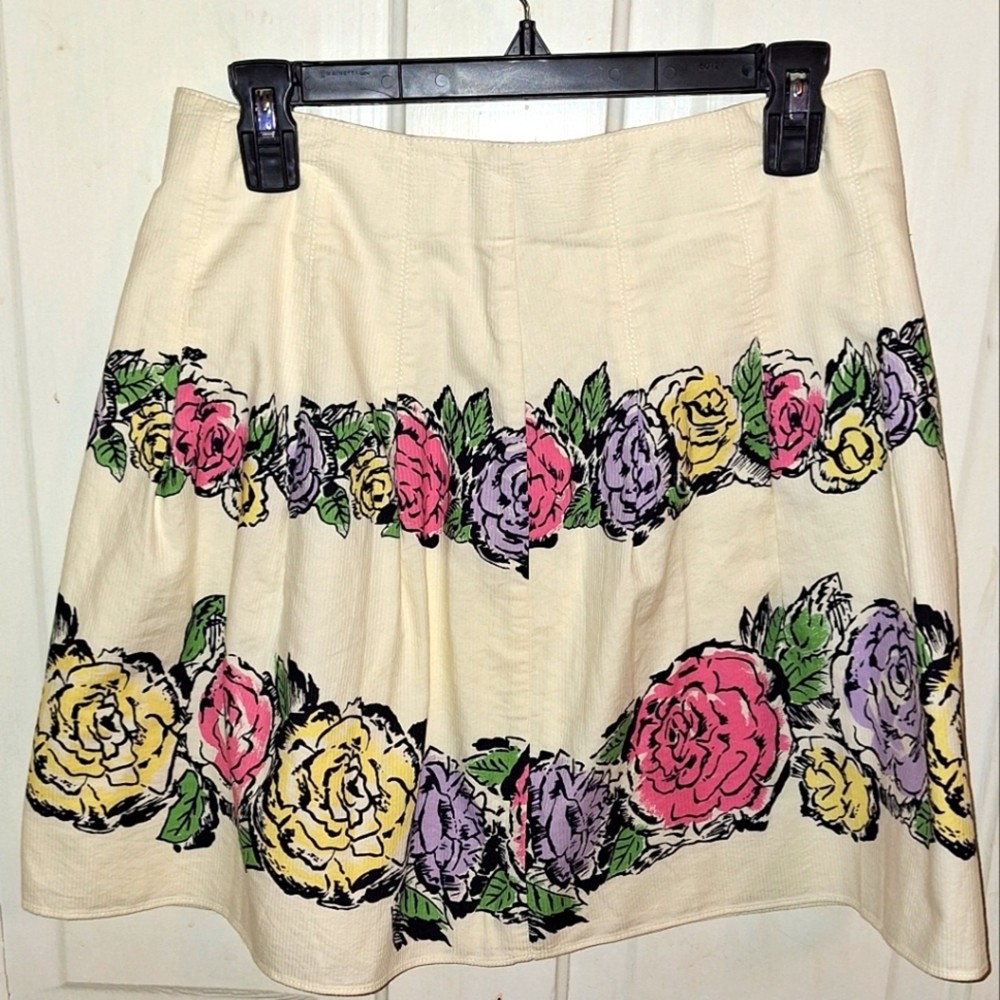 Pastel Rose Floral Short Skirt Size 4 100% Cotton Cottagecore Spring Picnic