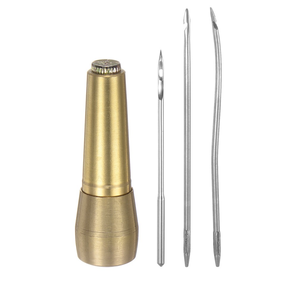 Copper Handle Sewing Awl Set Handwork Sewing Awl Needle Repair Tool Kit, Yellow