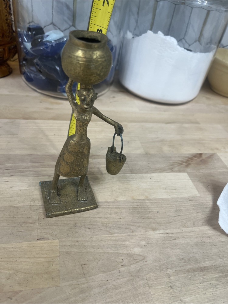 Vintage African Tribal Art Bronze Brass Metal Sculpture Statue Nude Woman Female