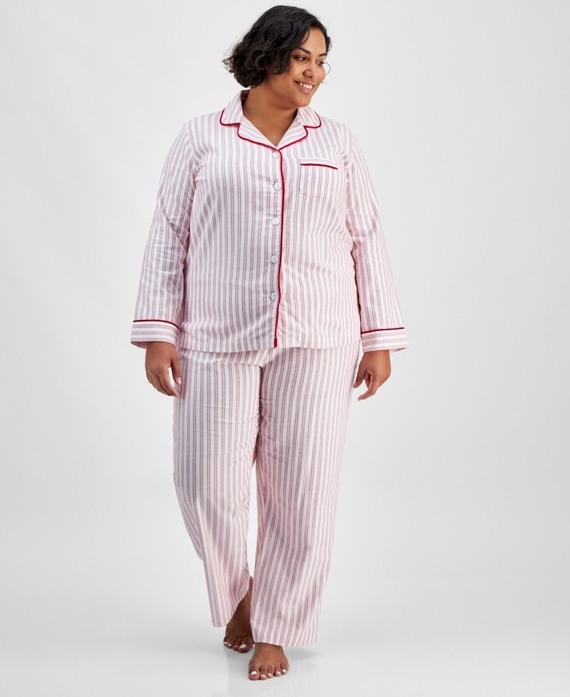 Charter Club Plus Size 2-Pc. Cotton Flannel Pajamas Set, Pinstripe 2X NWT