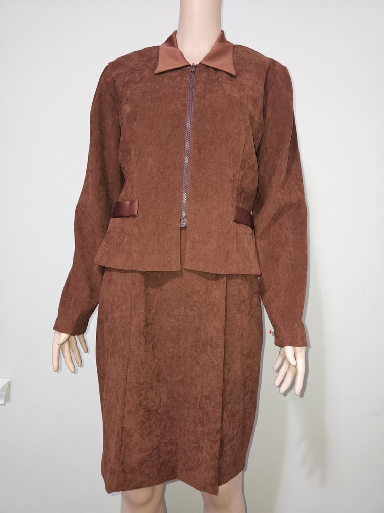 Sheri Martin Brown 2-Piece Jacket Dress Set Size 8 Polyester Spandex Women
