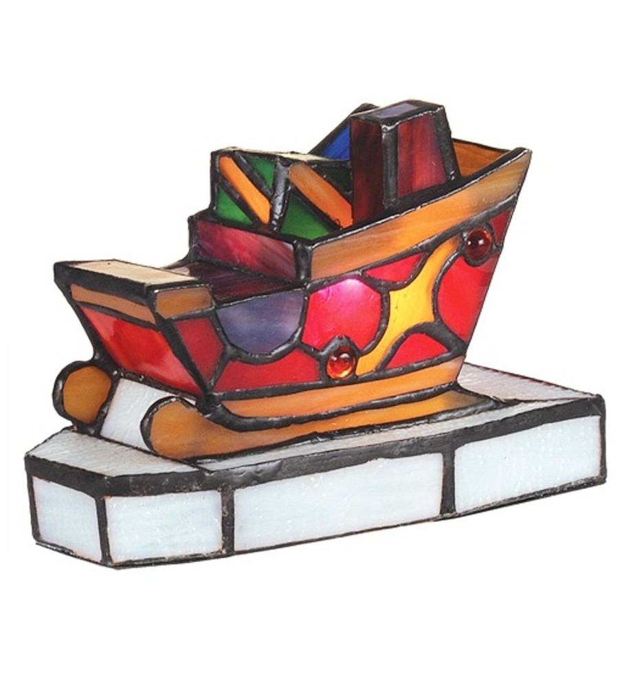 Santa's Sleigh with Presents Stained Glass Christmas Accent Lamp 82156-image