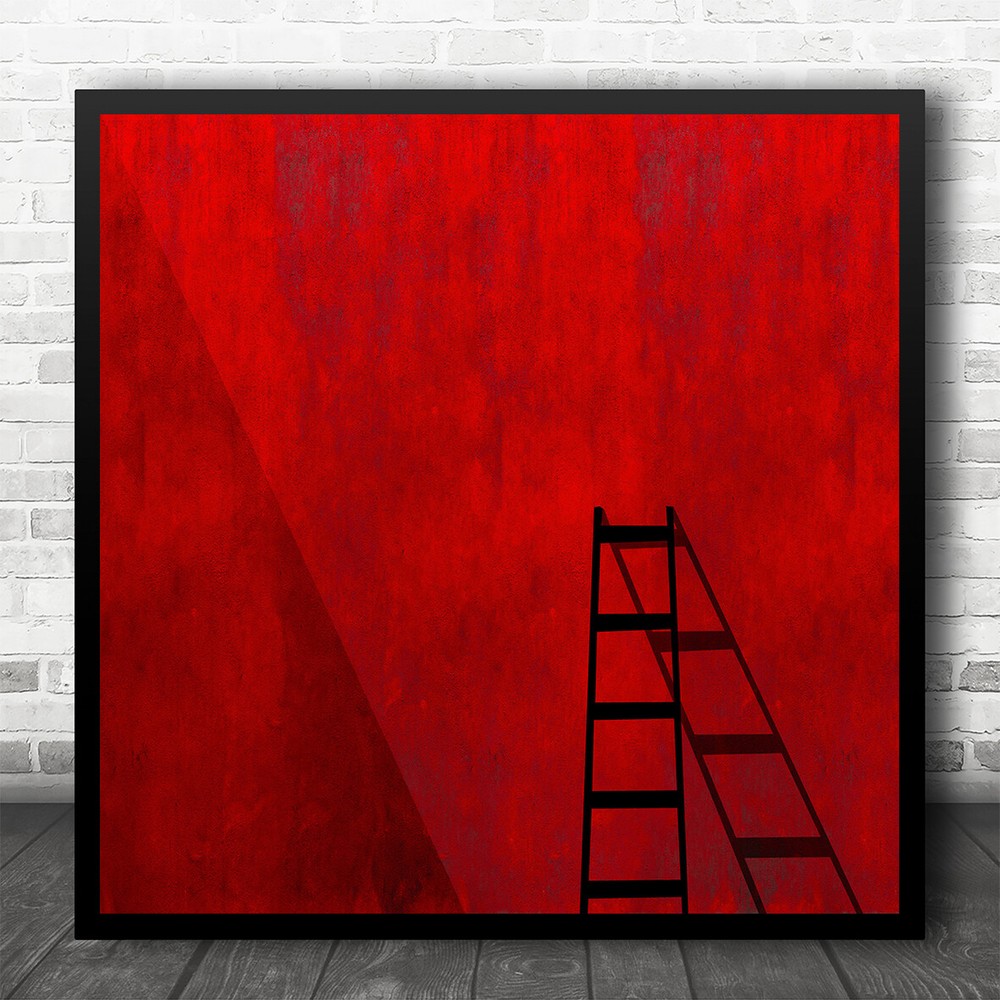 Abstract Wall Ladder Shadow Red Black Minimal Square Wall Art Print