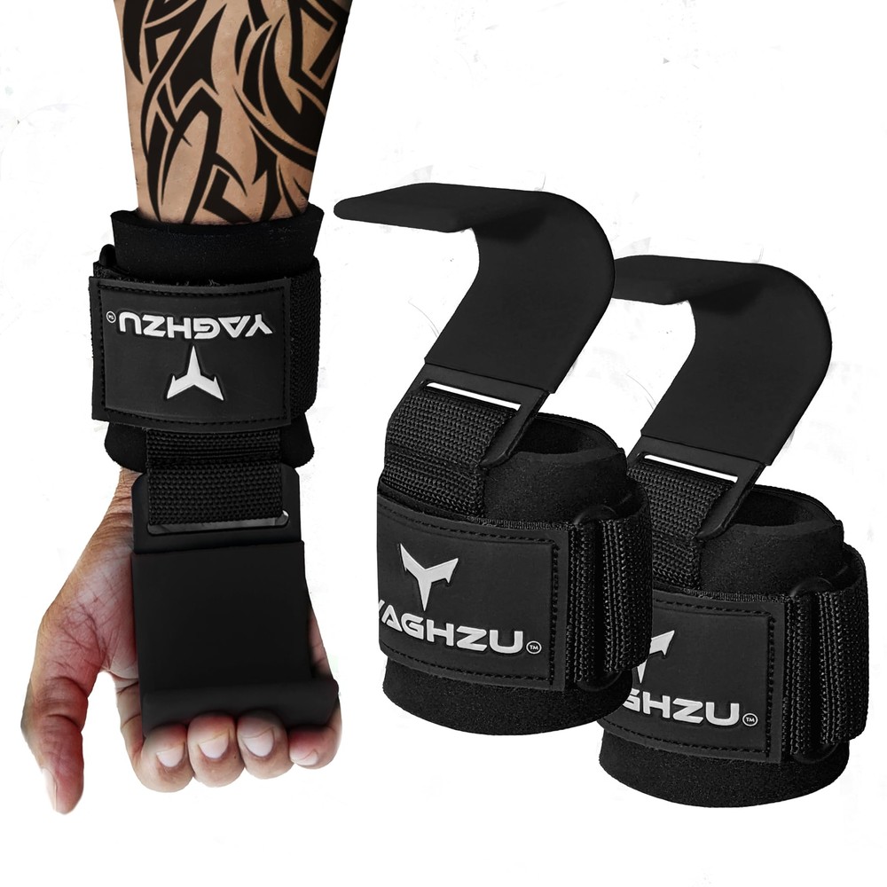 YAGHZU Weight Lifting Hooks, Padded Weight Lifting Straps Wrist Straps for Me...