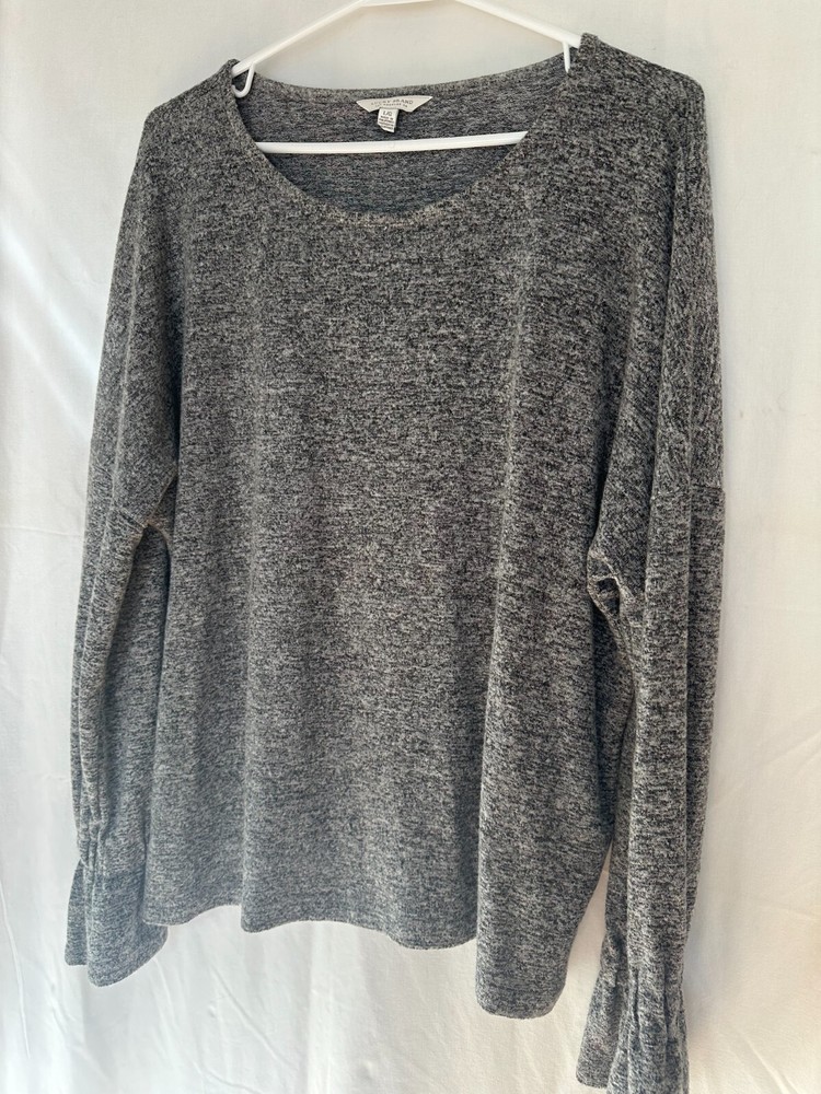 Lucky Brand Gray Black soft round neck top sweater women's size L