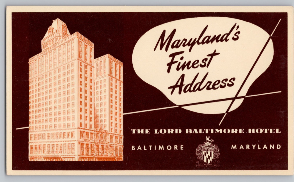 MD The Lord Baltimore Hotel Maryland’s Finest Diamondback Lounge Postcard