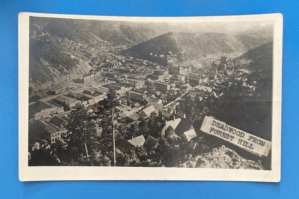 RPPC Aerial View of DEADWOOD South Dakota From Forest Hills Real Photo Postcard