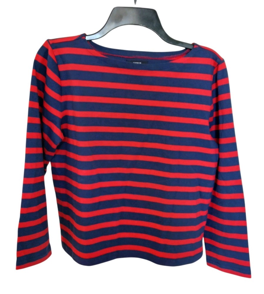J Crew Classic Mariner Cloth Boatneck T-shirt Stripe Womens Small Navy Blue Red
