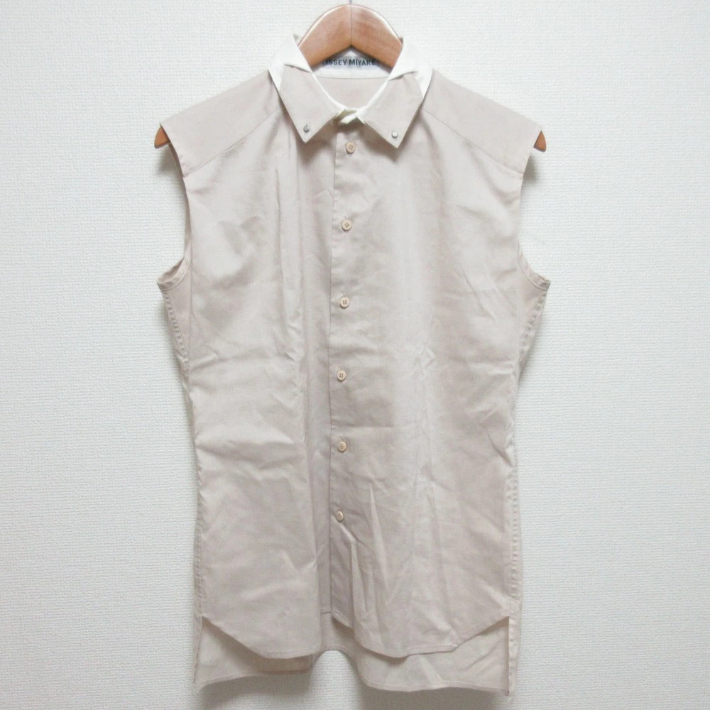 ISSEY MIYAKE Sleeveless Blouse Size 2 Beige Women's Top New Condition