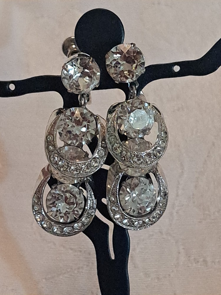 Vintage Eisenberg Rhinestone Silver-tone Screw Back Earrings Signed E