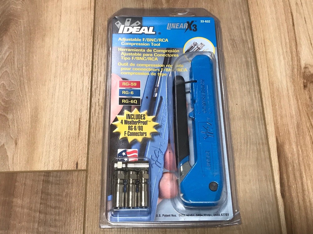 Ideal Adjustable Compression Tool F-RTQ Connector, Zinc Die-Cast Body, Blue - J