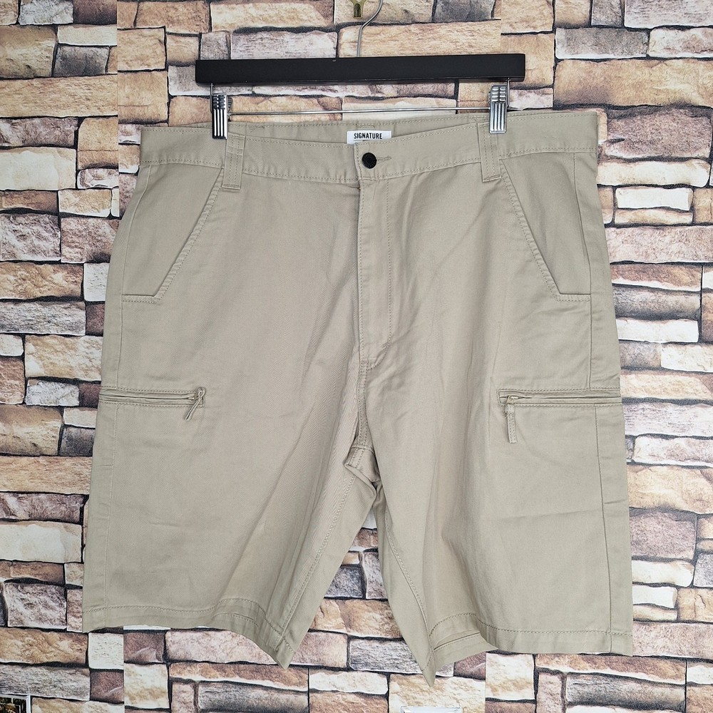 Levi Strauss Signature Cargo Shorts Mens 38 Beige Zip Pockets