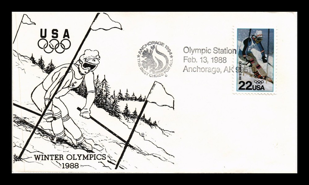 DR Jim Stamps Winter Olympics Skiing US Cover FDC Anchorage Alaska