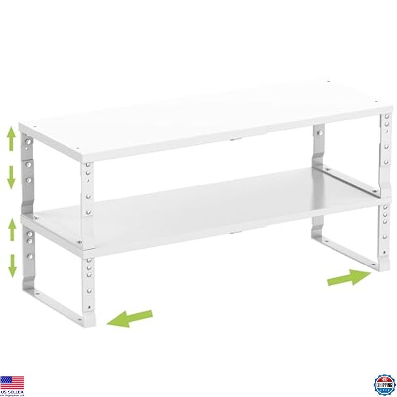 Expandable Cabinet Shelf Organizer, Stackable Spice Rack, 2 Packs, White