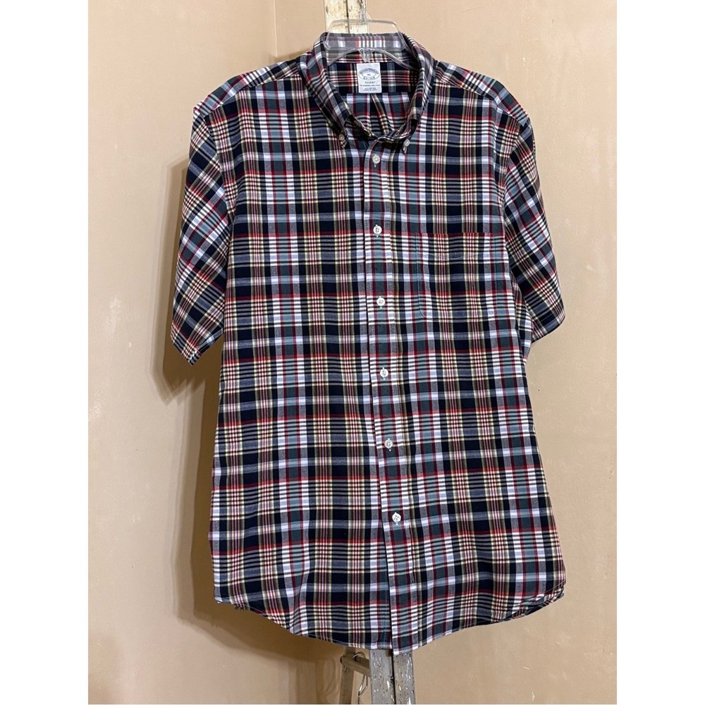 Brooks Brothers Classic Short-Sleeve Plaid Button-Down Shirt - Navy/Red/White XL